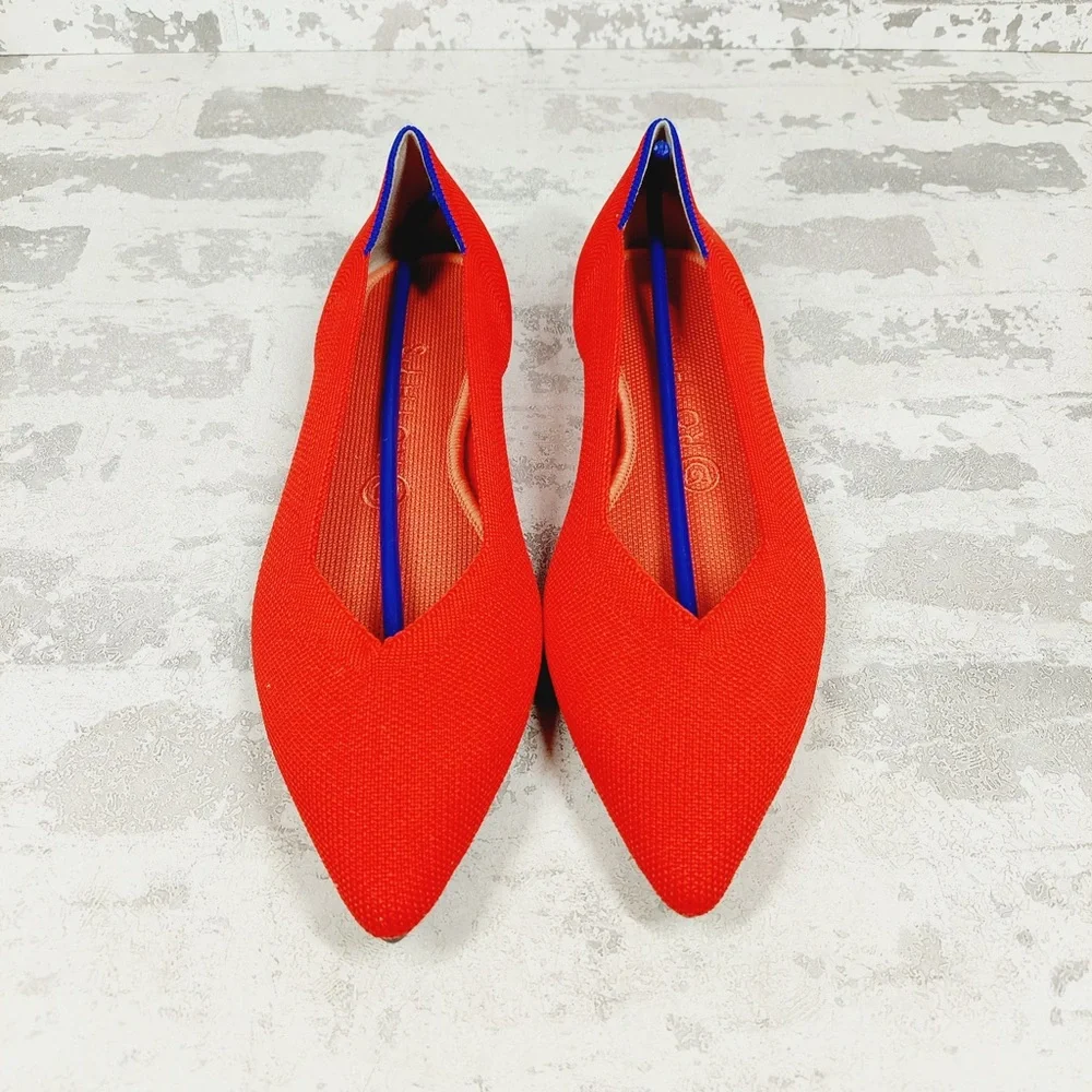 NEW Rothy's The Flat Red Knit Pointy Toe Slip On Loafers O153 - Picture 4 of 8